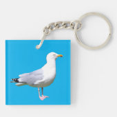 カモメの立ち姿 海辺の鳥 ビーチの野生動物 アート キーホルダー (裏面)