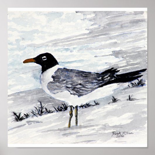 カモメの絵画とプリントビーチ美術 ポスター (正面)