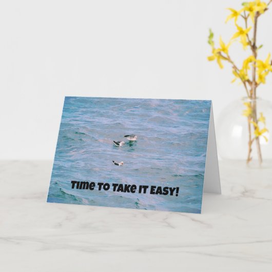 カモメの鳥が海リラックスを退く カード (黄色い花)