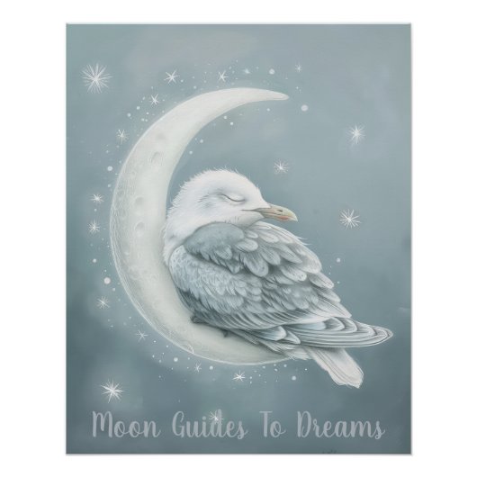 カモメの鳥のベビーが月に眠る ポスター (正面)