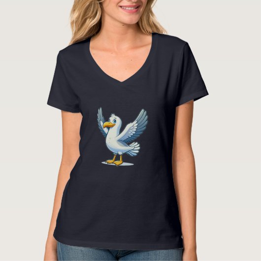 カモメの鳥の女性VネックTシャツ Tシャツ (正面)
