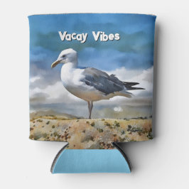 カモメの鳥カワイイビーチで休むクーラーボックス 缶クーラー