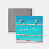 カモメの鳥ターコイズ海写真Good Vibes マグネット (正面/裏面)