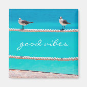 カモメの鳥ターコイズ海写真Good Vibes マグネット (正面)