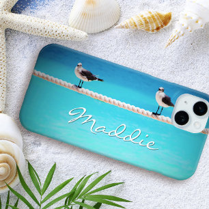 カモメの鳥海写真タイポグラフィ名前をカスタムする iPhone 15 MINIケース