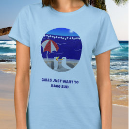 カモメはただ太陽を楽しみたいだけ Funny Seagull Tシャツ