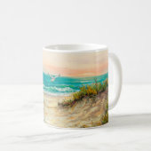  カモメを使った海ビーチ砂丘の油絵 コーヒーマグカップ (正面右)