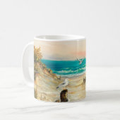  カモメを使った海ビーチ砂丘の油絵 コーヒーマグカップ (正面左)