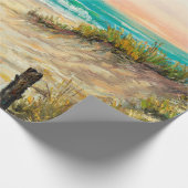  カモメを使った海ビーチ砂丘の油絵 ラッピングペーパー (角)