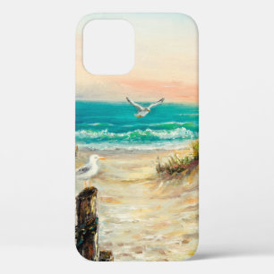 カモメを使った海ビーチ砂丘の油絵 iPhone 12ケース