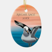 カモメパーソナライズされたとサンセットビーチクリスマス セラミックオーナメント (裏面)