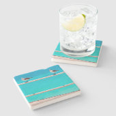 カモメビーチ鳥ターコイズ海写真沿岸 ストーンコースター (横)