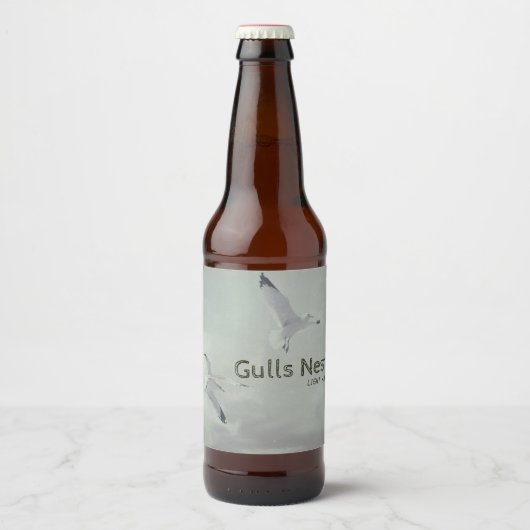 カモメビーチ鳥飛行中レトロ鳥 ビールラベル (正面)