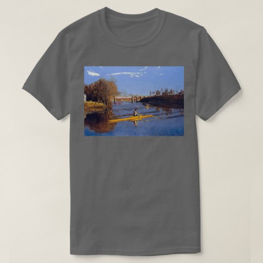カモメ川でボートを漕独身のぐ Tシャツ (デザイン正面)