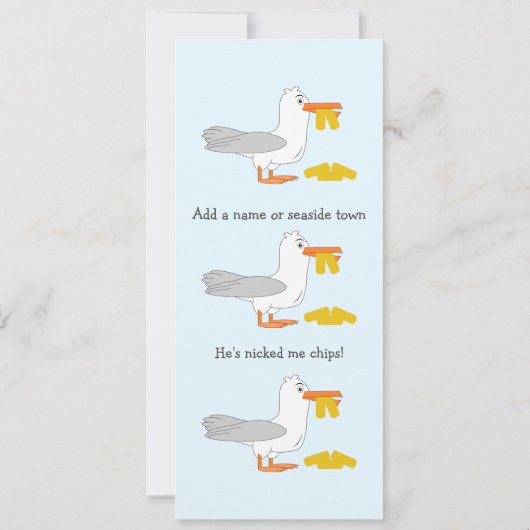 カモメ彼は私のチップスの町をパーソナライズされた傷つけた 招待状 (裏面)