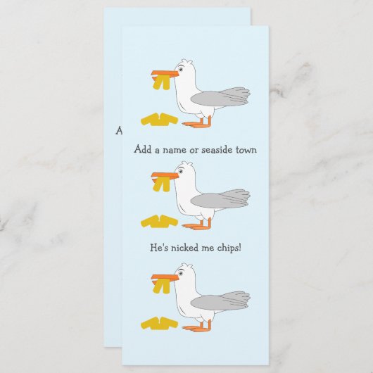 カモメ彼は私のチップスの町をパーソナライズされた傷つけた 招待状 (正面/裏面)