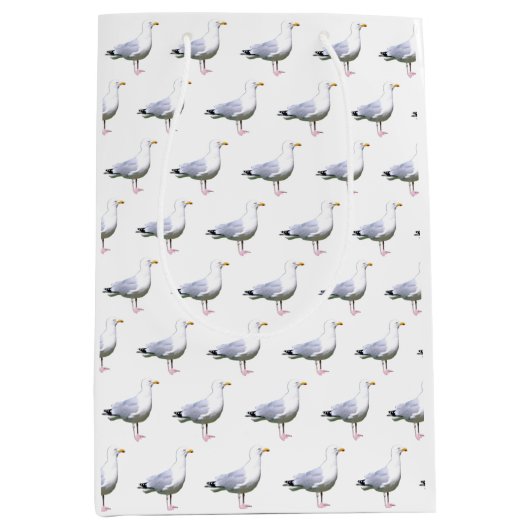 カモメ立ち白 ミディアムペーパーバッグ (正面)