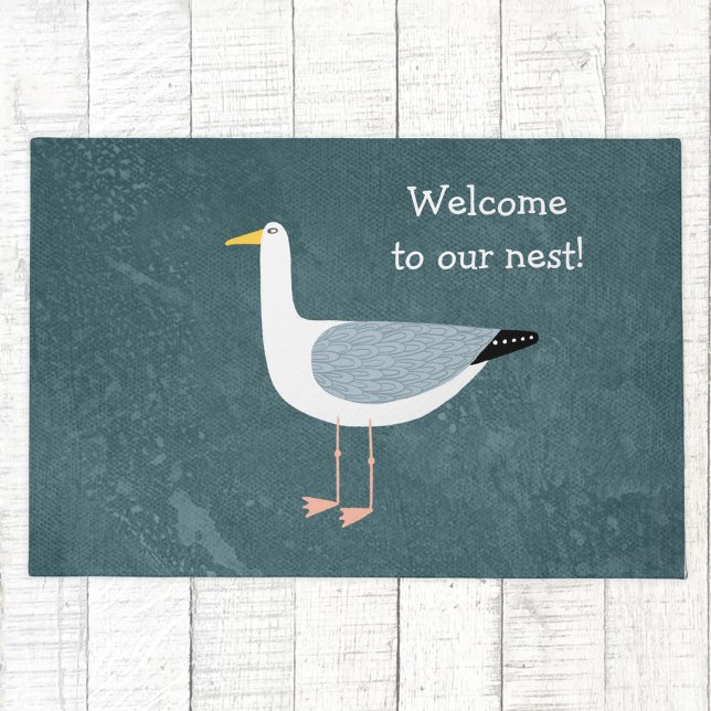 カモメ航海のモ ドアマット (Fun seagull bird custom text coastal doormat)