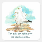 カモメ達は私をビーチがカモメを待っていると スクエアシール (正面)