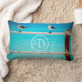 カモメ鳥ターコイズ海写真カスタムモノグラム ランバークッション (ブランケット)