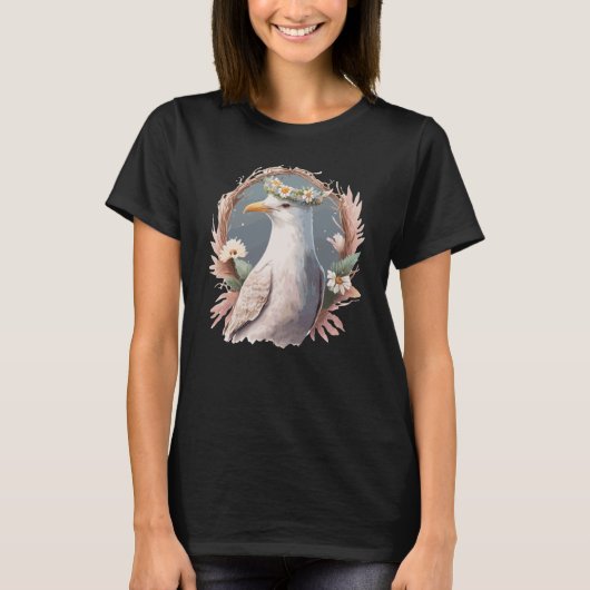 カモメ鳥フラワークラウンフローラ海鳥 Tシャツ (正面)