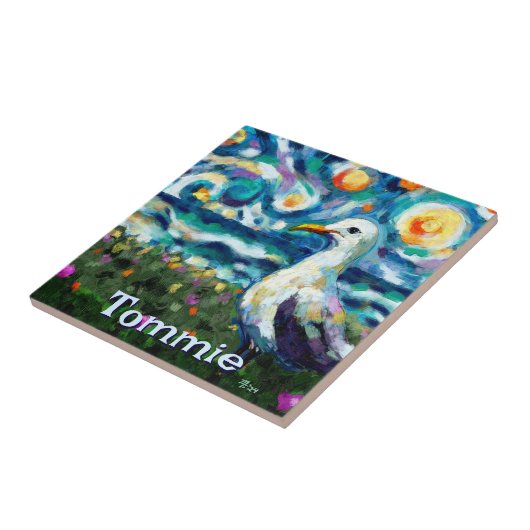 カモメ ゴッホ風 ビーチ オーダーメイド タイル (側面)