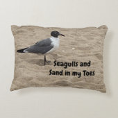 カモメ、ビーチ砂、ビーチライフ、ビーチシーン アクセントクッション (裏面)