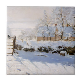 カモメ (雪景色の冬の風景) (クロード・モネ作) タイル