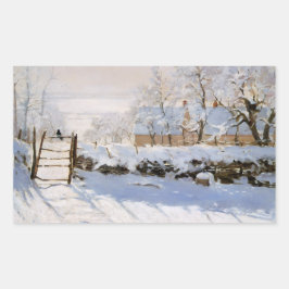 カモメ (雪景色の冬の風景) (クロード・モネ作) 長方形シール