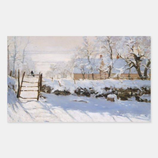 カモメ (雪景色の冬の風景) (クロード・モネ作) 長方形シール (正面)