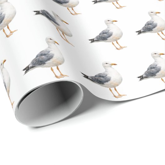 カモメ 鳥 ビーチ 海岸 水彩画 ラッピングペーパー (ロールコーナー)