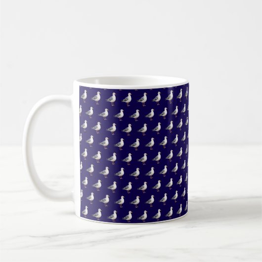 カモメ 鳥 ビーチ 海岸 青 水彩画 コーヒーマグカップ (左)