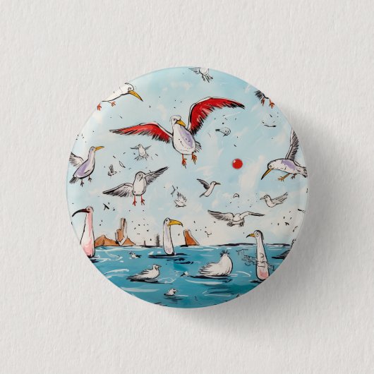 カモメ、鳥、飛んでいる鳥 缶バッジ (正面)