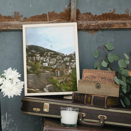 カヤキョイの歴史的なギリシャの家屋 芸術的な抽象画 ポスター