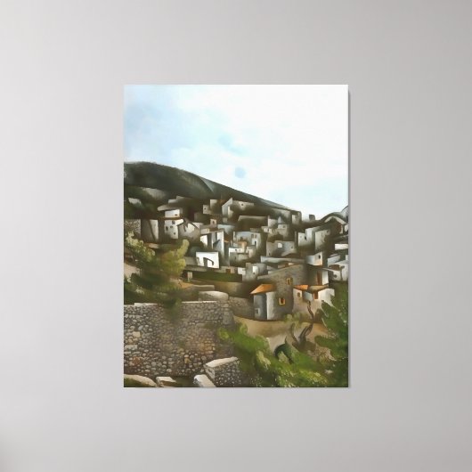 カヤコイヒストリカルギリシャの家々芸術的抽象芸術 キャンバスプリント (正面)