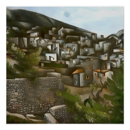 カヤコイヒストリカルギリシャの家々芸術的抽象芸術 ポスター (正面)