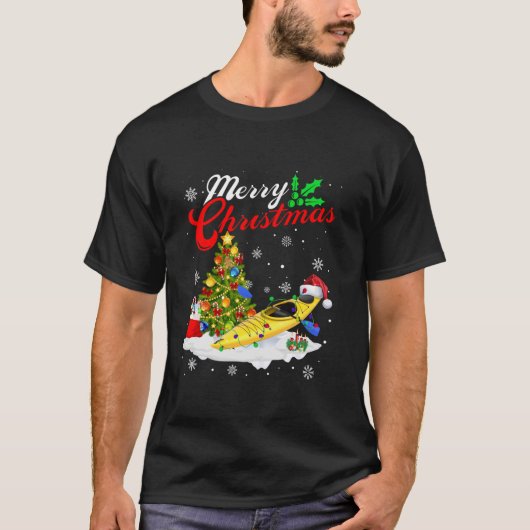 カヤックおもしろい恋人クリスマス照明サンタカヤックChr Tシャツ (正面)
