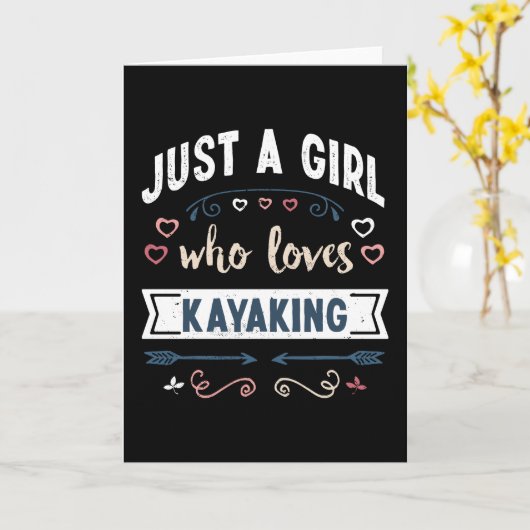 カヤックが大好きな女の子の面白いギフト カード (黄色い花)