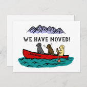 カヤックに乗るラブラドールレトリーバー 新しい住所 案内ポストカード (正面/裏面)