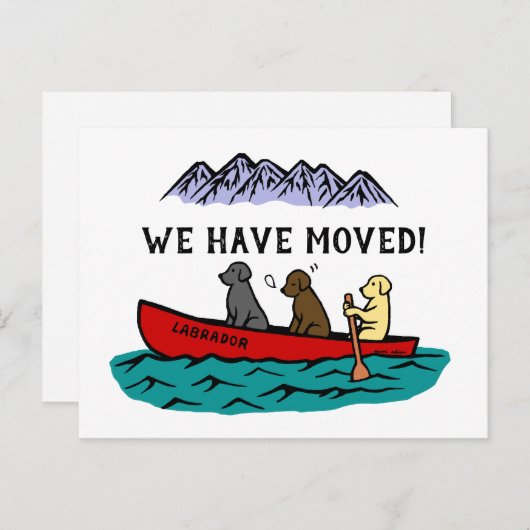 カヤックに乗るラブラドールレトリーバー 新しい住所 案内ポストカード (正面/裏面)