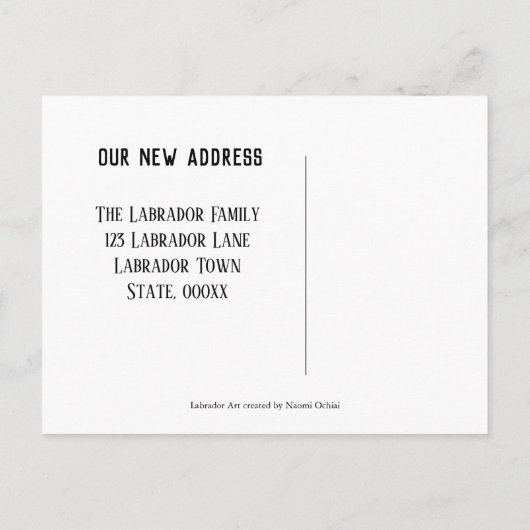 カヤックに乗るラブラドールレトリーバー 新しい住所 案内ポストカード (裏面)