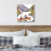 カヤックに乗る湖 | 山自然水色 キャンバスプリント (インサイチュ (寝室))