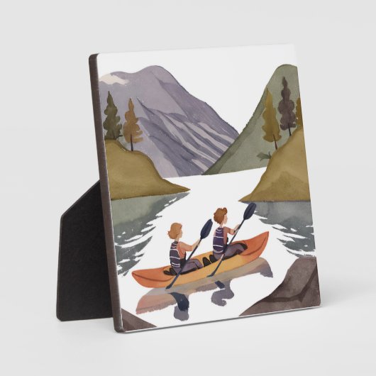 カヤックに乗る湖 | 山自然水色 フォトプラーク (正面)