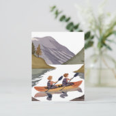 カヤックに乗る湖 | 山自然水色 ポストカード (スタンド正面)