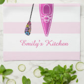 カヤックの女の子のピンクのストライプ キッチンタオル (折り畳み)