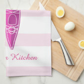 カヤックの女の子のピンクのストライプ キッチンタオル (四つ折り)