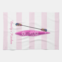 カヤックの女の子のピンクのストライプ キッチンタオル