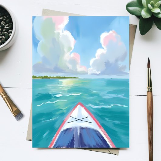 カヤックの水彩画 ポストカード