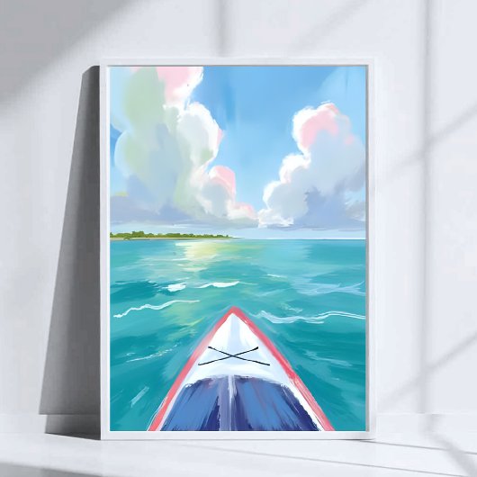 カヤックの水彩画 湖の風景 ポスター
