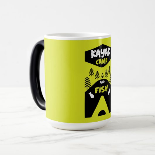 カヤックの魚とキャンプ魚釣り旅行の贈り物 モーフィングマグカップ (正面左)